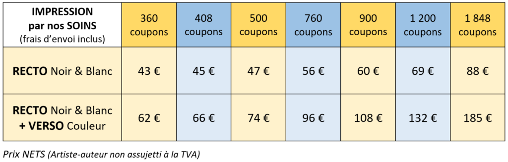 Des tarifs d'impression par nos soins très compétitifs pour réaliser votre collecte de fond facilement. Vous recevez les coupons permettant d'accéder aux BD numériques. 